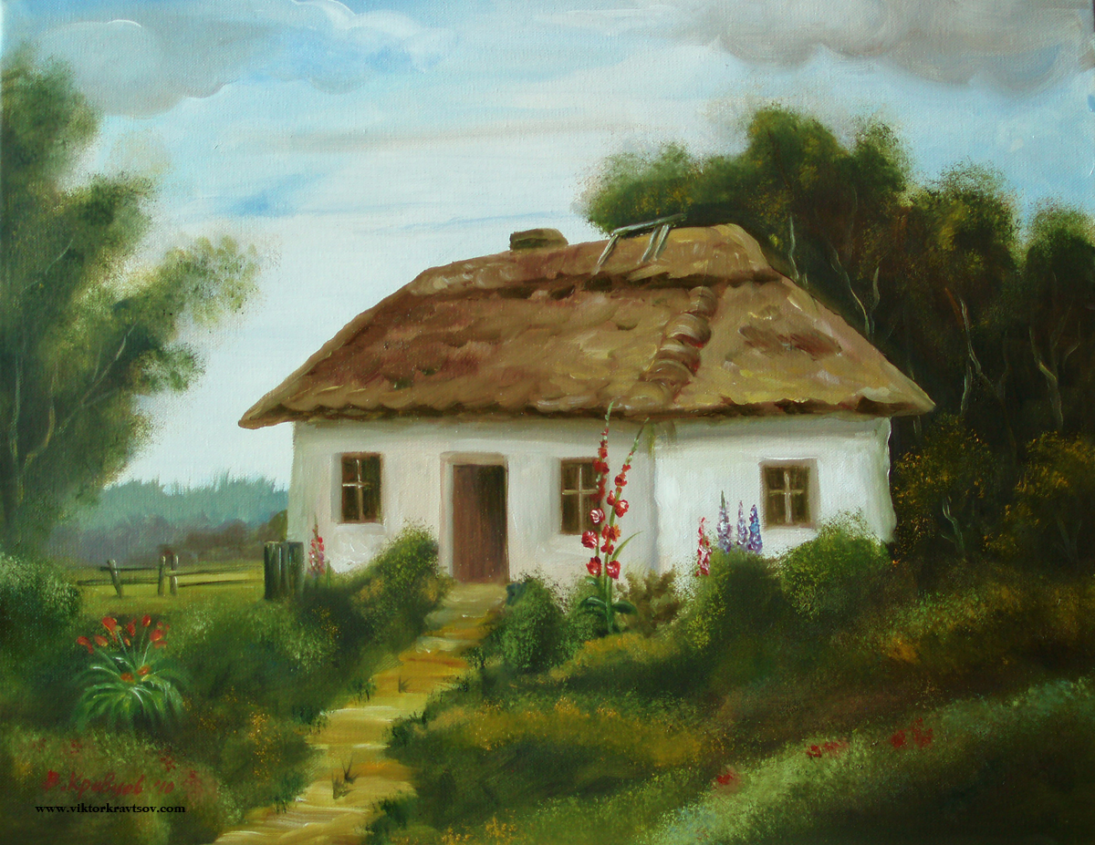 Сельский пейзаж маслом Виктора Кравцова