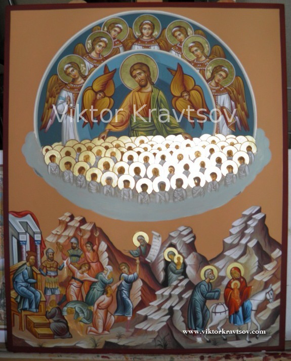 Рукописная храмовая икона Избиение младенцев. Иконописец Кравцов Виктор.