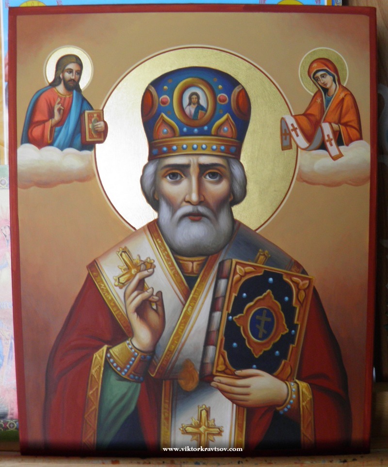 Рукописная икона Св. Николай Чудотворец иконописца Кравцова Виктора